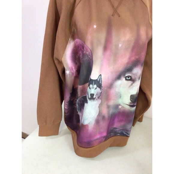 Brown Wolf Sweatshirt Retro Animals Womens XL - Picture 5 of 6